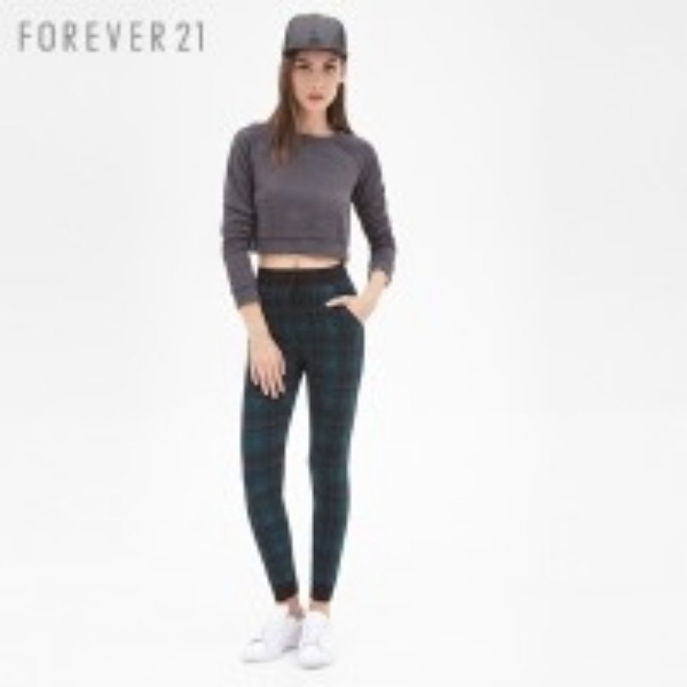 FOREVER 21 Women's Size Medium Teal/Black Thick Knit Jogger Pants Sweatpants